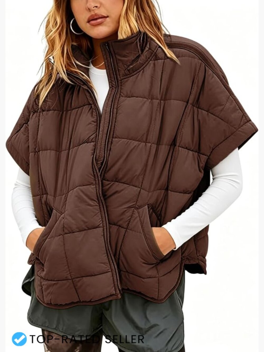 Quilted Puffer Vest Sleeveless Zip Up Oversized Layering Casual Chic
